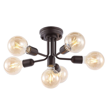 Marcel 20" Globe Farmhouse Modern Iron Bistro LED Semi Flush Mount - JONATHAN Y